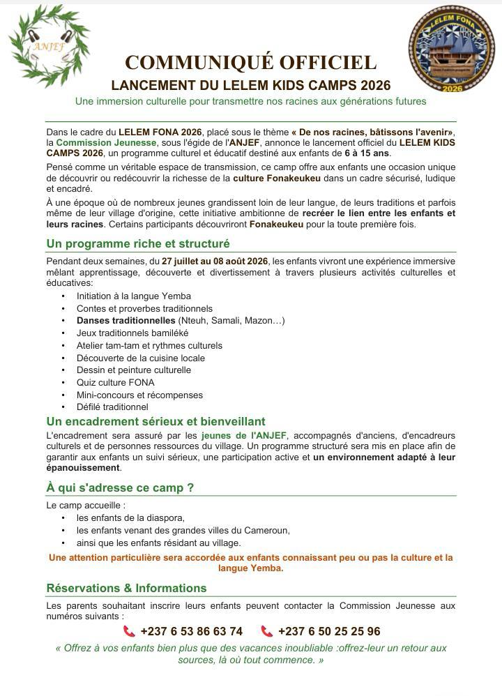 Image related to LANCEMENT DU LELEM KIDS CAMPS 2026